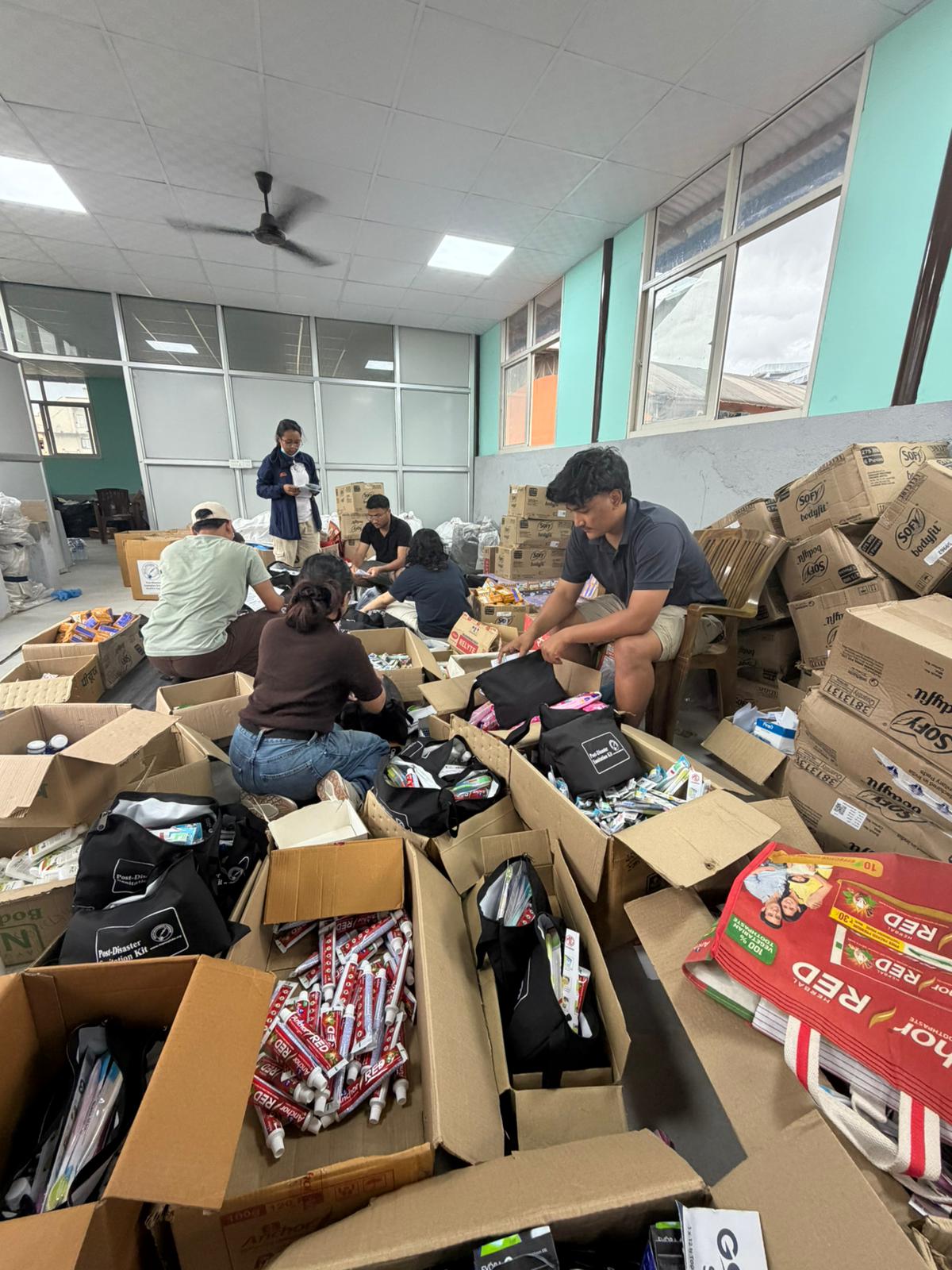 HAPSA volunteers packing post-disaster sanitation kits ready for distribution